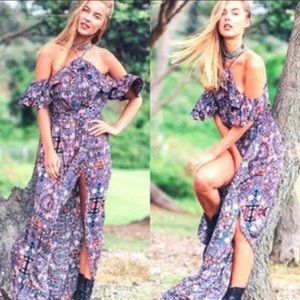 Jaase Magenta Mornings Floral Boho Open Leg Jumpsuit Romper